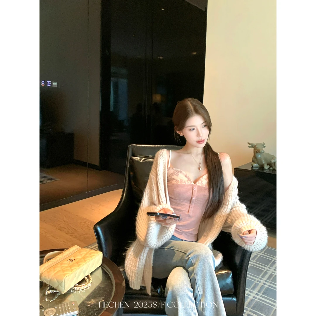 【禾呈】秋季韩版温柔通勤显瘦小众时尚百搭长袖针织开衫女50469