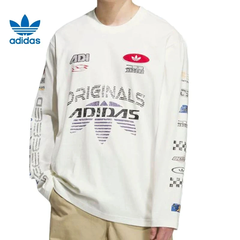 adidas/阿迪达斯三叶草赛车风印花时尚男子休闲长袖T恤KH1200