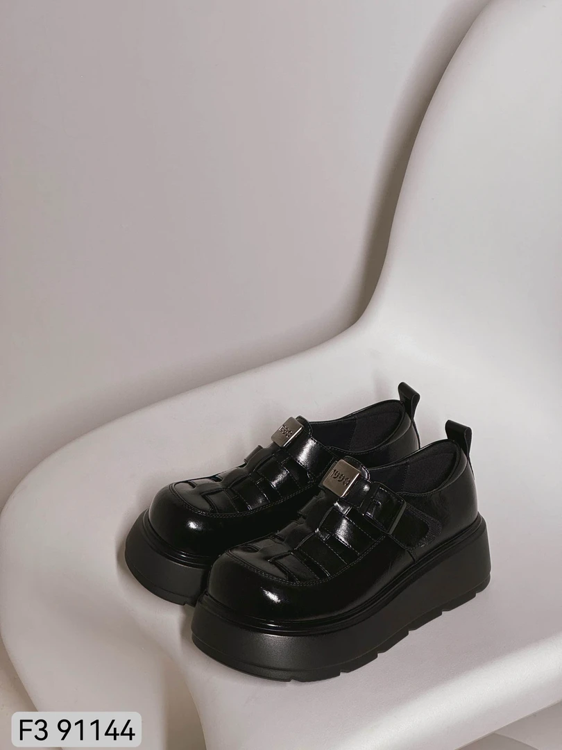 F3春夏新款厚底粗跟编织罗马鞋91144