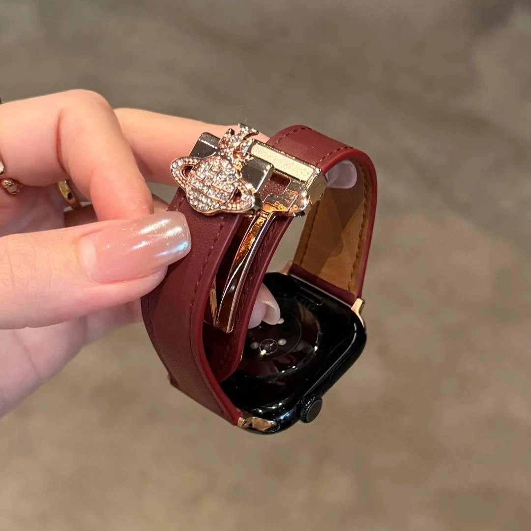 高级感土星磁吸扣真皮苹果手表表带适用AppleWatch11iwatch10S9SE