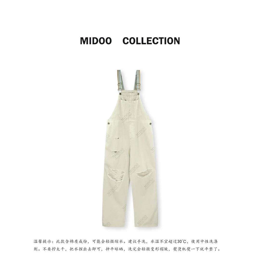 MIDOO ‘复古步调’100棉巨软工装风破洞休闲背带裤