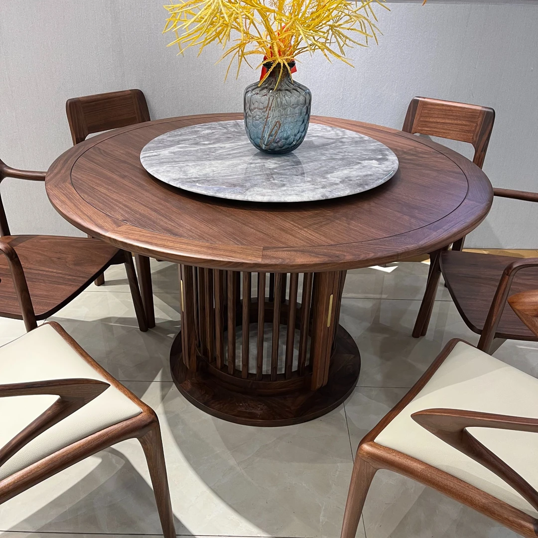 宋氏美学经典新中式乌金木轻奢简约别墅大圆桌经典家用餐厅大圆桌