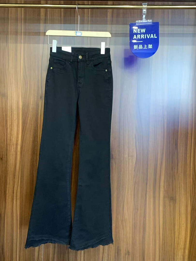 李园家2号店-91102-1-设计感百搭双层裤脚毛边微喇裤