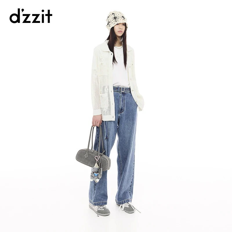 【商场同款新品】dzzit地素牛仔裤25春纯棉直筒裤附腰带女3J1R6021S