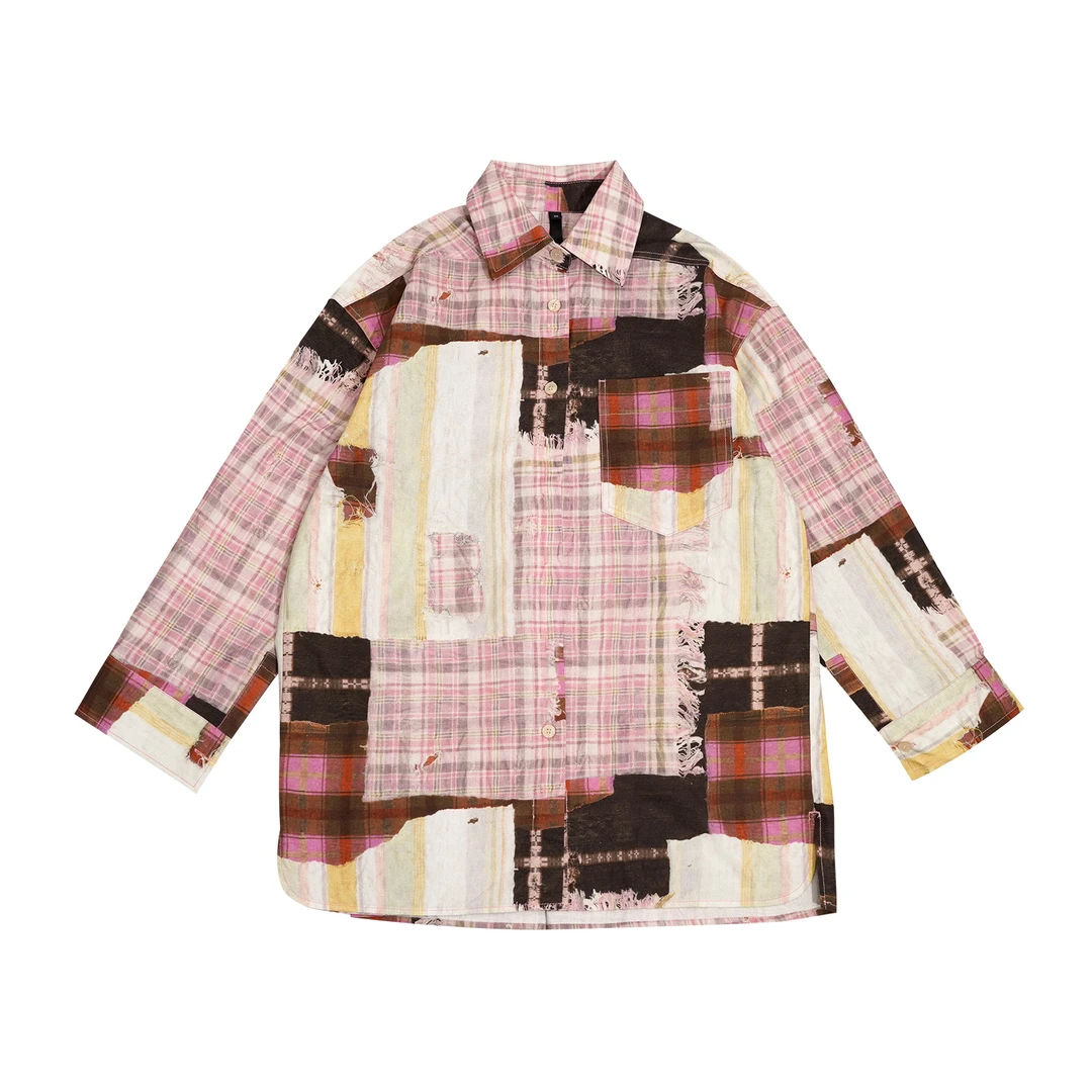 GGAHOLIDAY小众高级感女装秋季新款满印拼接休闲宽松衬衫-151192