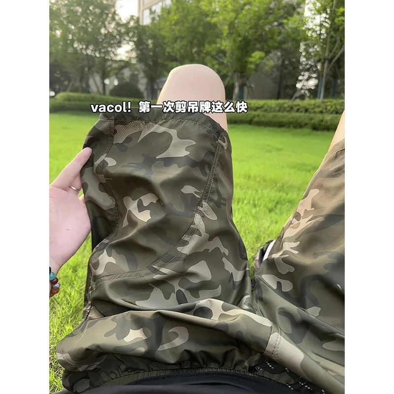 美式斜切迷彩短裤男女夏季薄款直筒速休闲拼接运动速干宽松四分裤