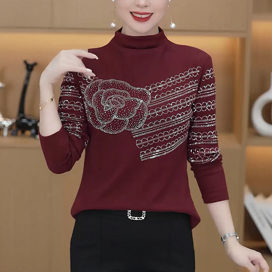 【新疆包邮】2025秋冬新款半高领时尚洋气长袖T恤修身显瘦小衫女T恤