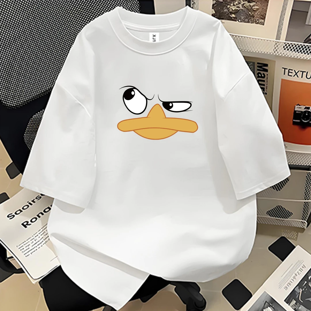 美式痞帅重磅纯棉短袖-皱眉鸭  男女潮牌宽松百搭圆领上衣