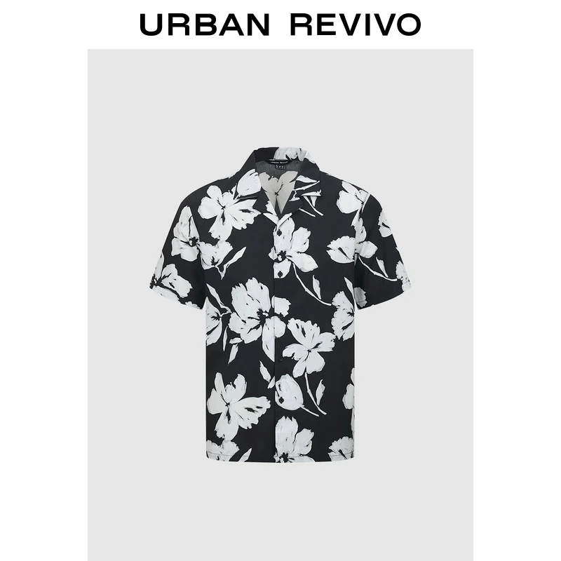 UR25夏季新款男士衬衫短袖波嬉风休闲度假撞色印花衬衣UMF250048