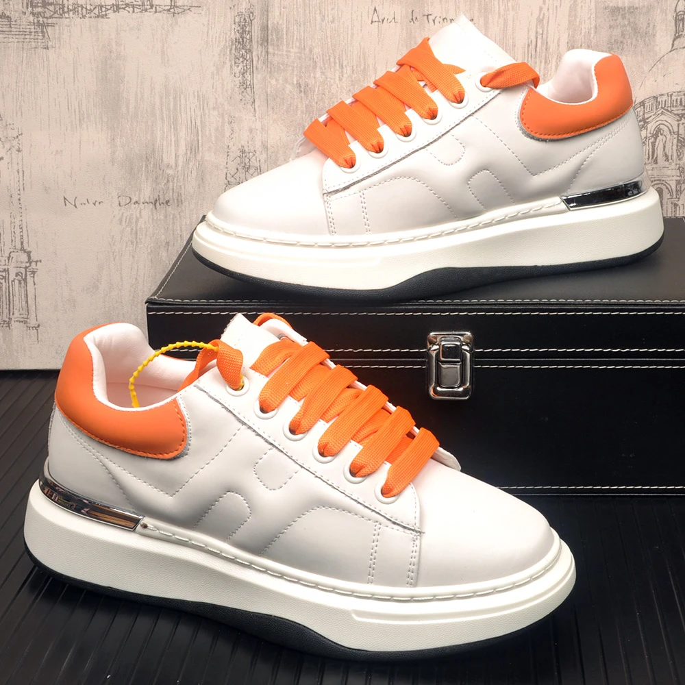 真皮厚底休闲板鞋透气男士运动鞋潮鞋撞色时尚小白鞋春季新款男鞋