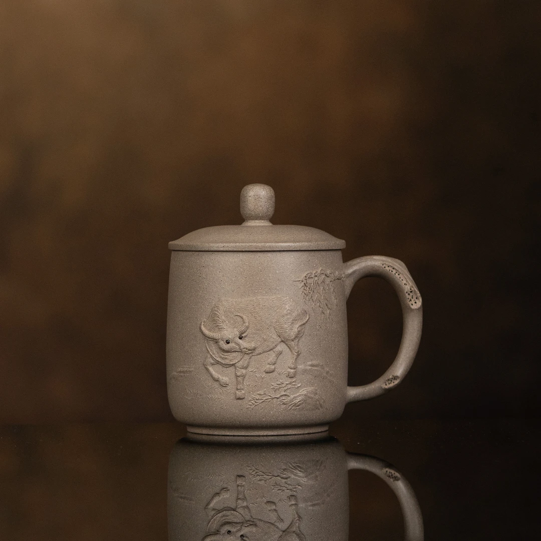 【利贞l柳影牛鸣-盖杯】原矿灰段泥400cc手工制宜兴茶杯茶具HYXGB
