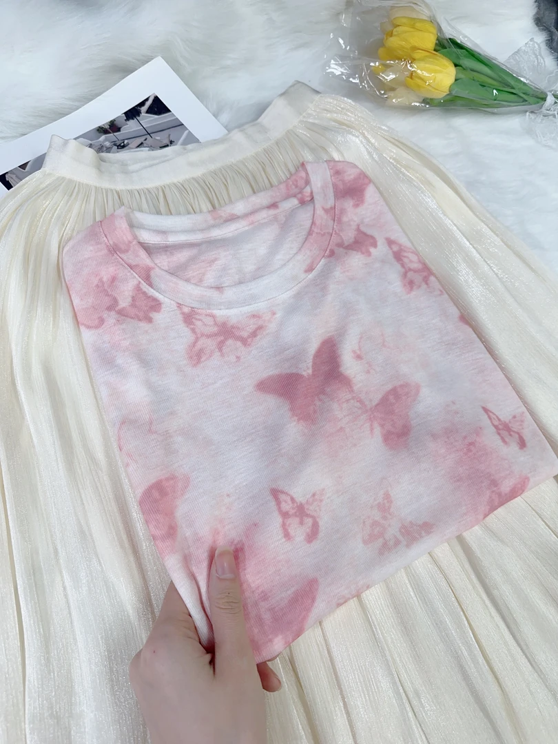 【桃妖粉蝴蝶】夏季新款轻薄透气圆领短袖T恤巨显白