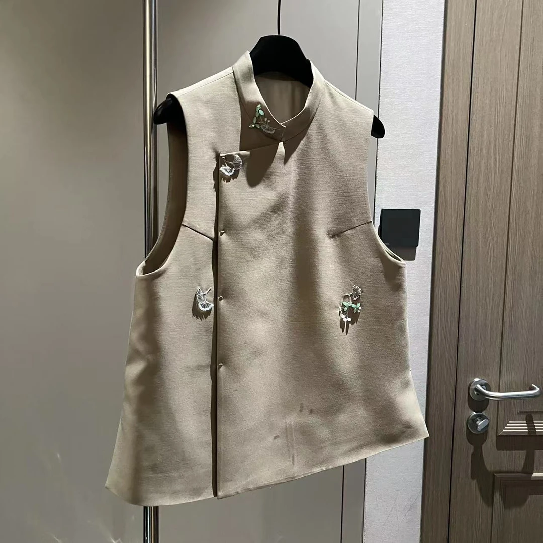 【大L】重磅外贸进口高奢重工设计师风钉珠法绣丝羊毛马夹25847