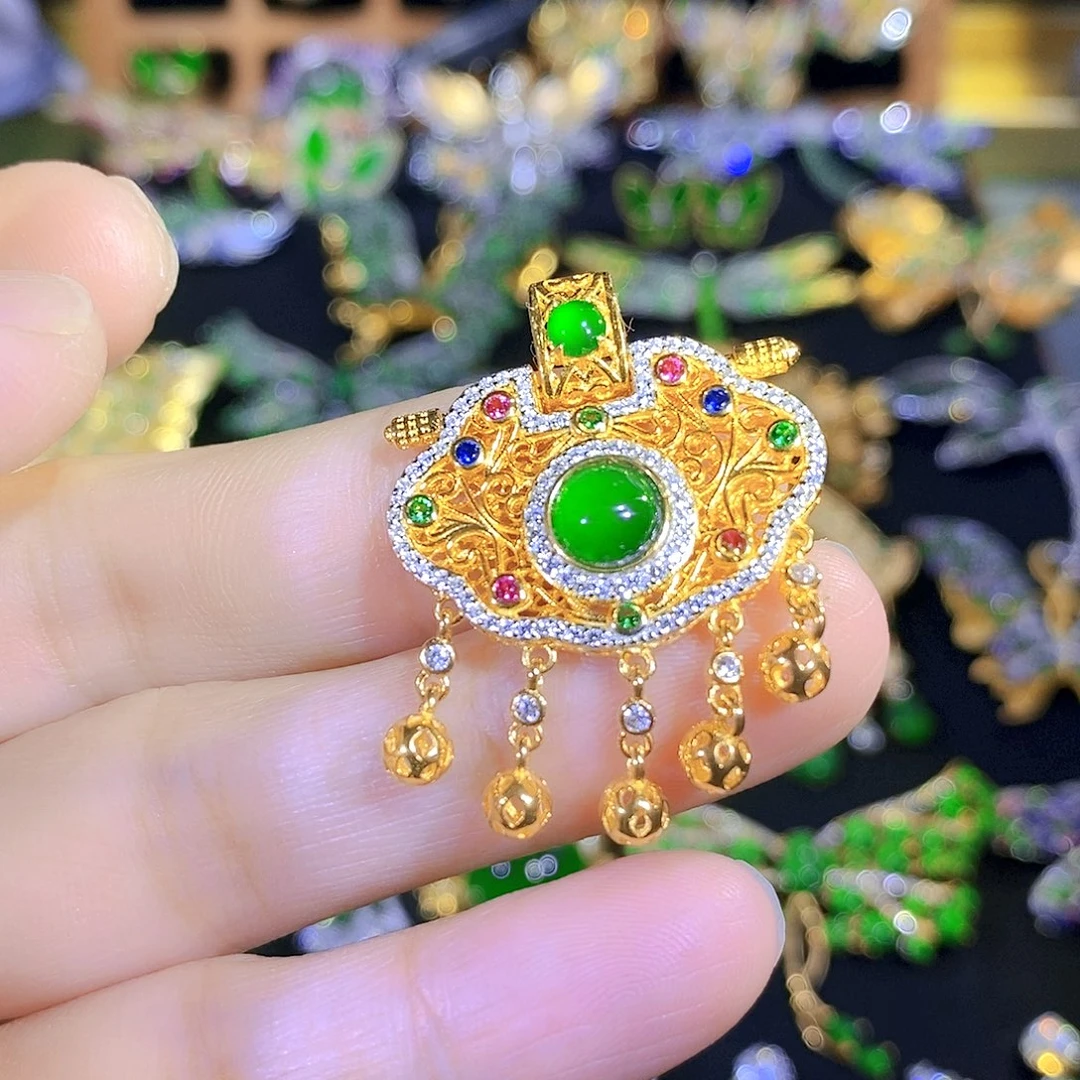 吊坠(不含链)银S925镶嵌翡翠