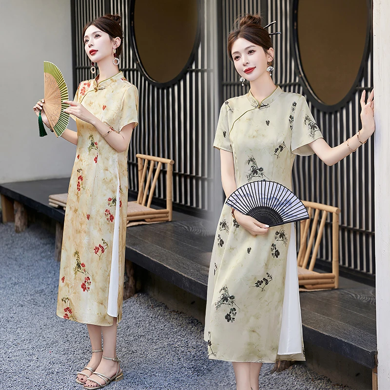 时尚优雅复古2024年夏季新款新中式连衣裙