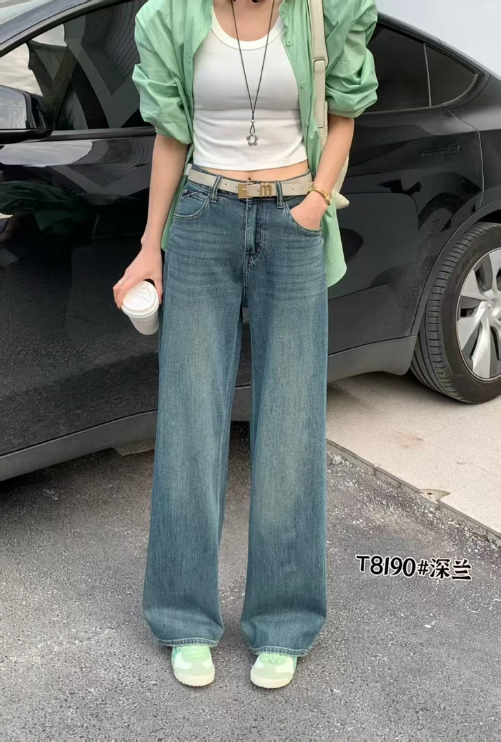 雪琴小屋洋气带白皮带阔腿裤