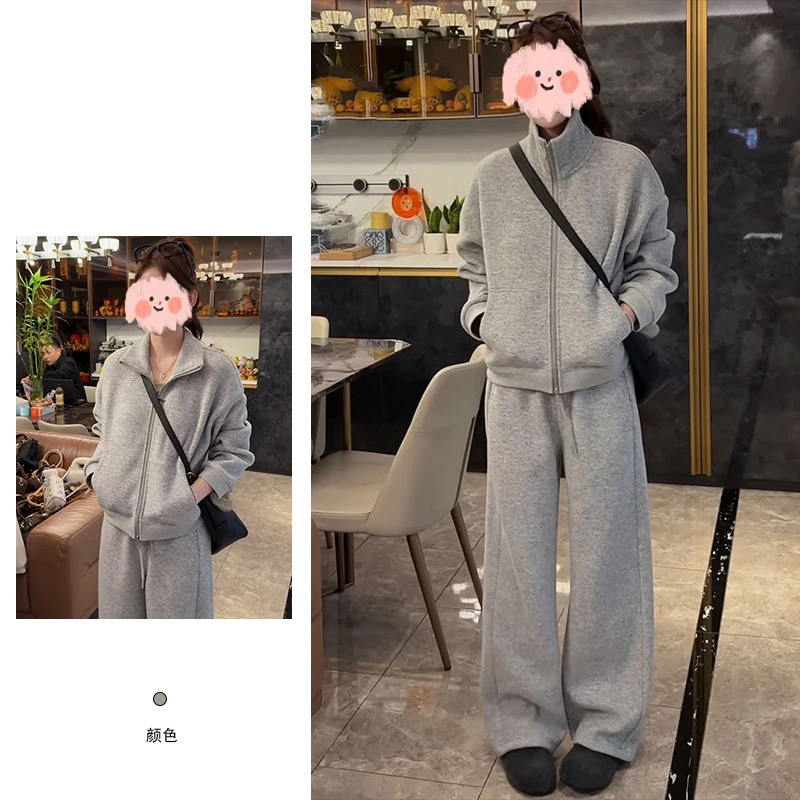2025冬季穿搭一整套韩系减龄休闲时尚加绒卫衣外套卫裤两件套装女