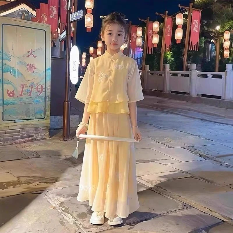 女童夏季套装新中式2025新款儿童汉服童装女孩夏装薄款国风两件套