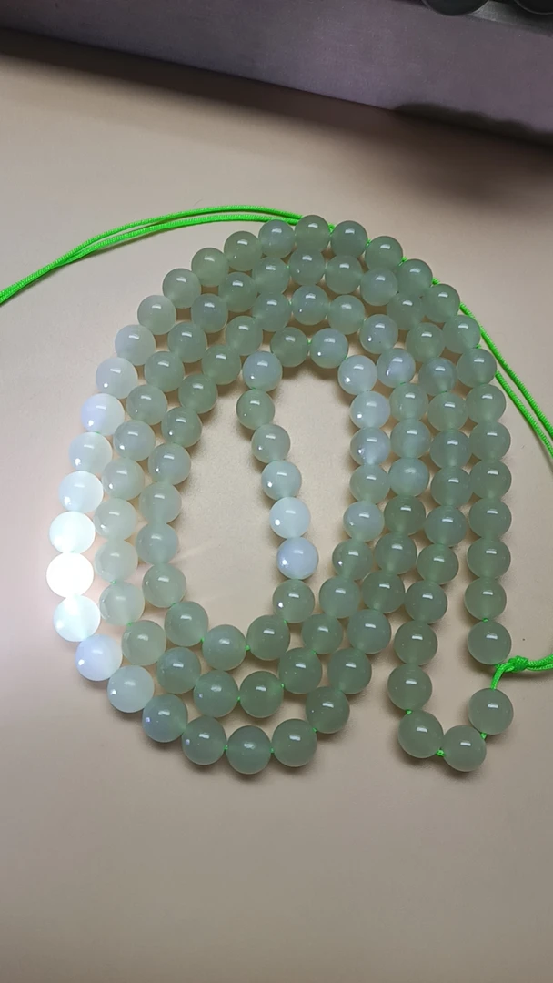 和田玉青海料清水冰底卡8圆珠百搭时尚