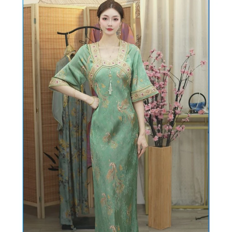 微岚熙2025夏季新款中国风飘逸日常长款连衣裙2767