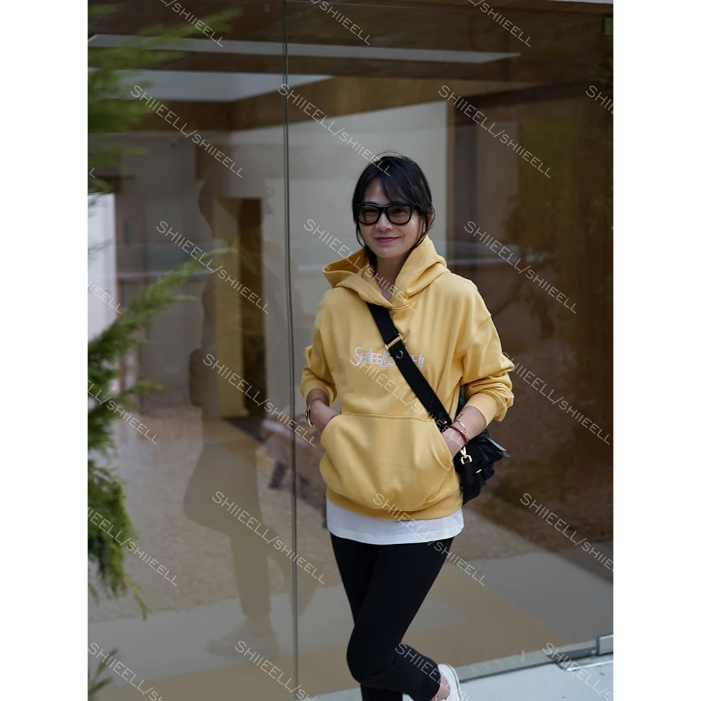 SHIIEELL【回头率】重磅棉质定染美式黄宽松休闲刺绣长袖卫衣Z0811
