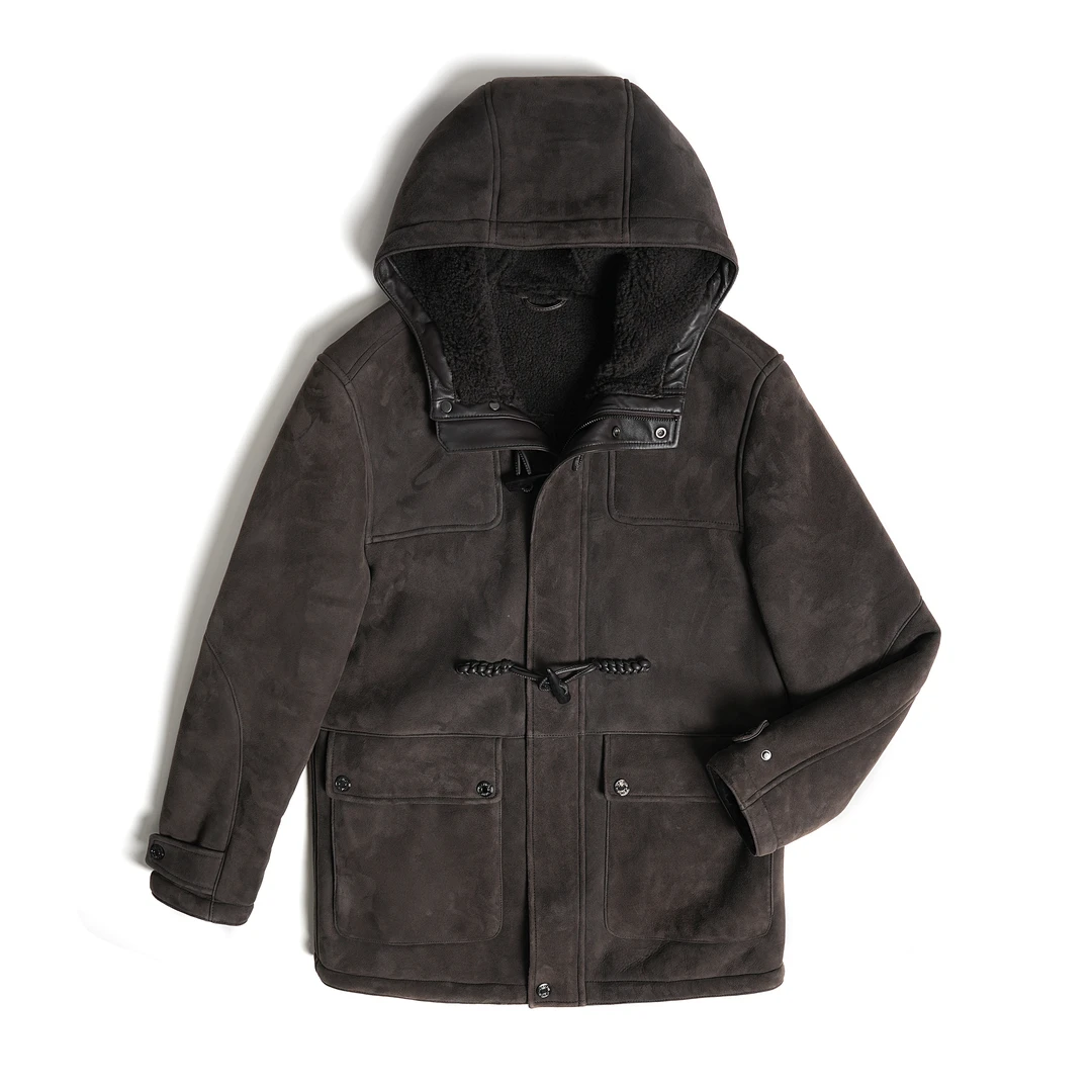 [玛龙宝]连帽小羔羊美利奴皮毛一体真皮皮草新款休闲派克男外套