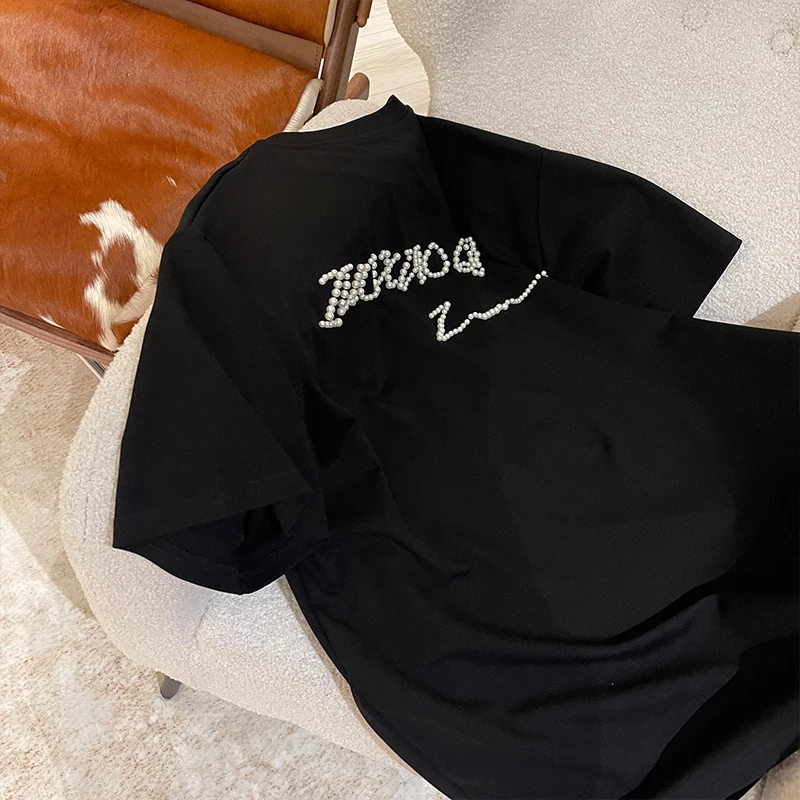 ZUOXIAOQI【清货】珍珠T恤XF（衣长80/胸围130）休闲ins宽松