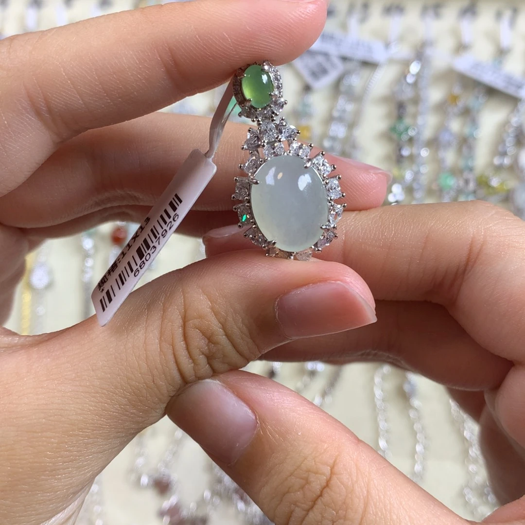 翡翠银S925镶嵌戒指吊坠