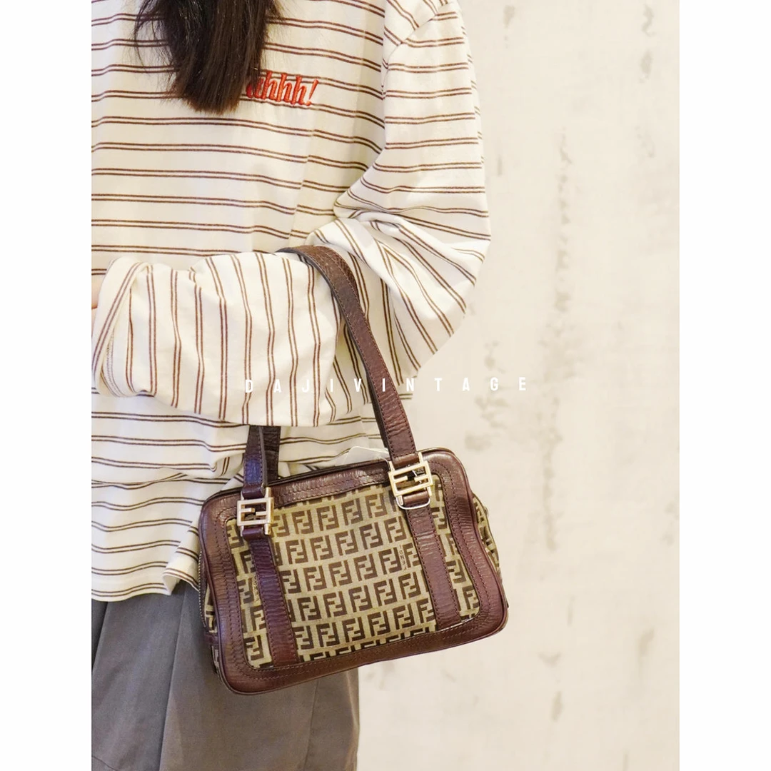 95新 FENDI/芬迪 大吉中古/Fendi小老花拼色波士顿手提包