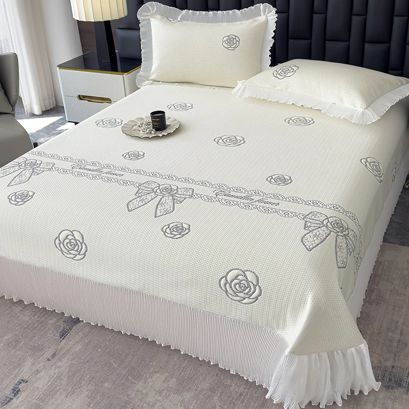 水星家纺适用夏天凉豆豆冰丝凉席三件套床裙款可机洗夏季凉感床单