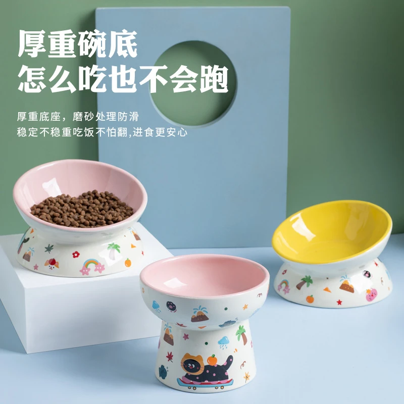 创意黑猫系列宠物碗可爱卡通陶瓷碗猫碗狗碗高脚猫粮碗猫狗喝水碗