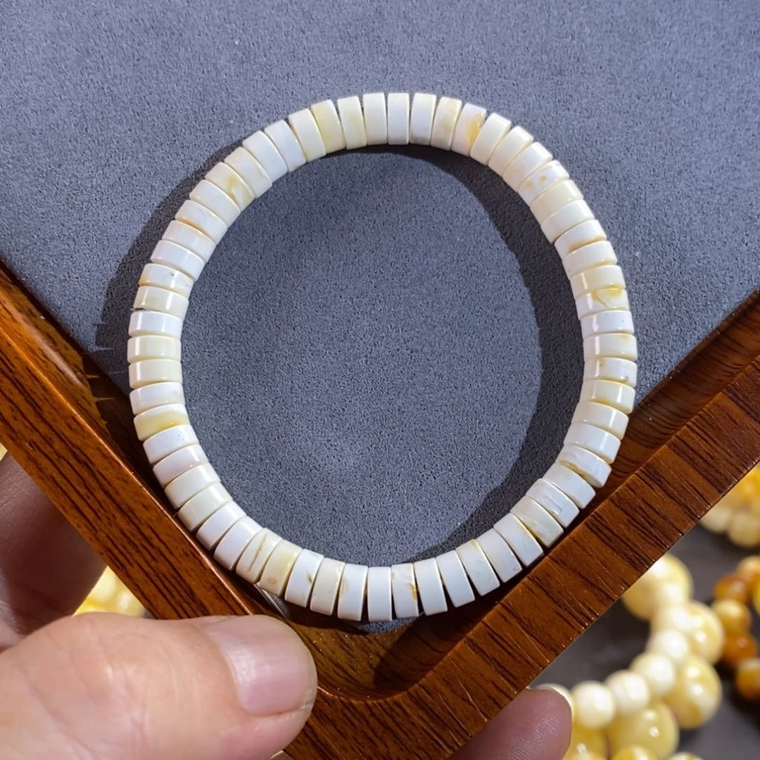 琥珀裸石未镶嵌6.5mm瓷白直射药片手串