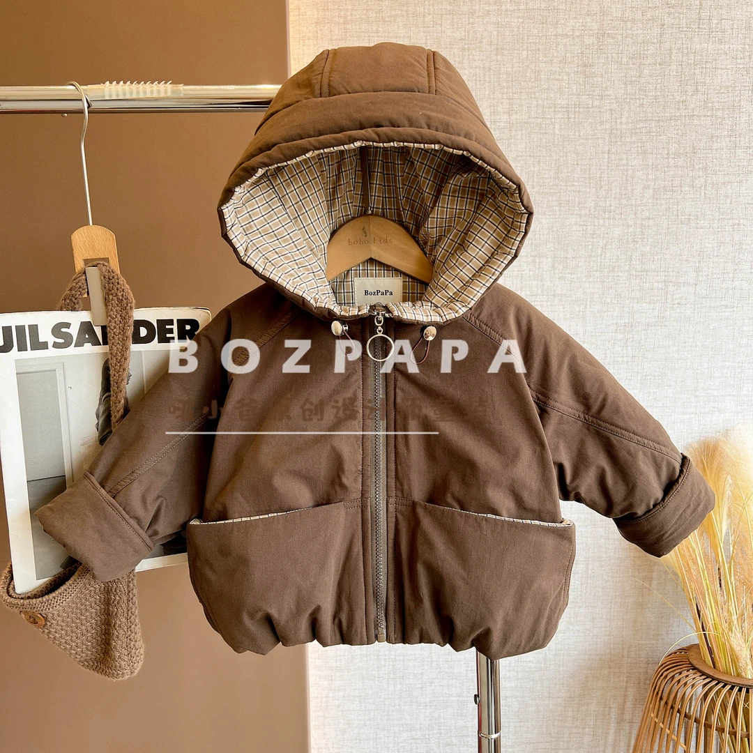 啵小爸【开拓精神】2025新款男童宝宝休闲大口袋连帽防风棉服外套冬