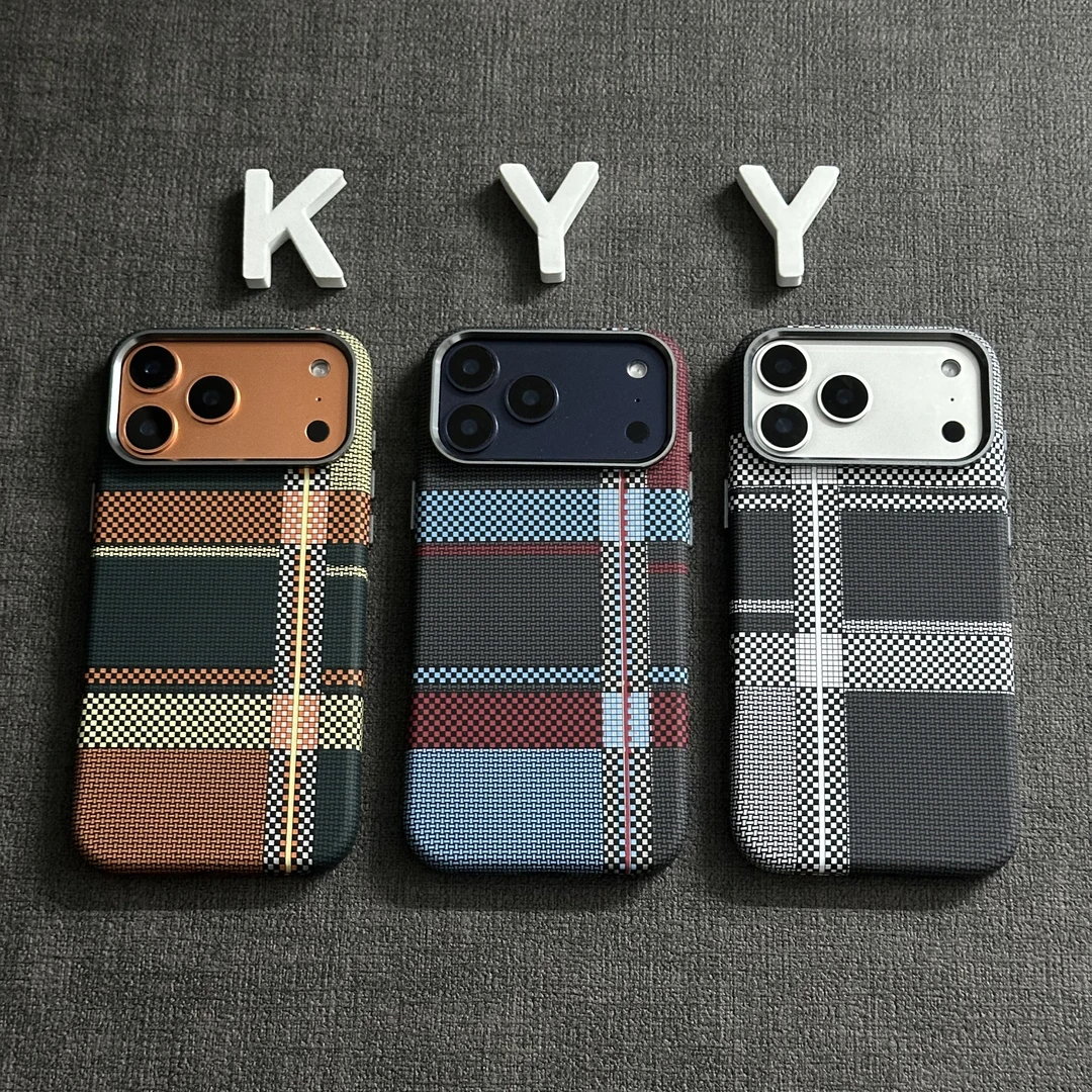 轻薄磁吸【拼接格纹纤维】适用iPhone17promax手机壳苹果16/15/14硬