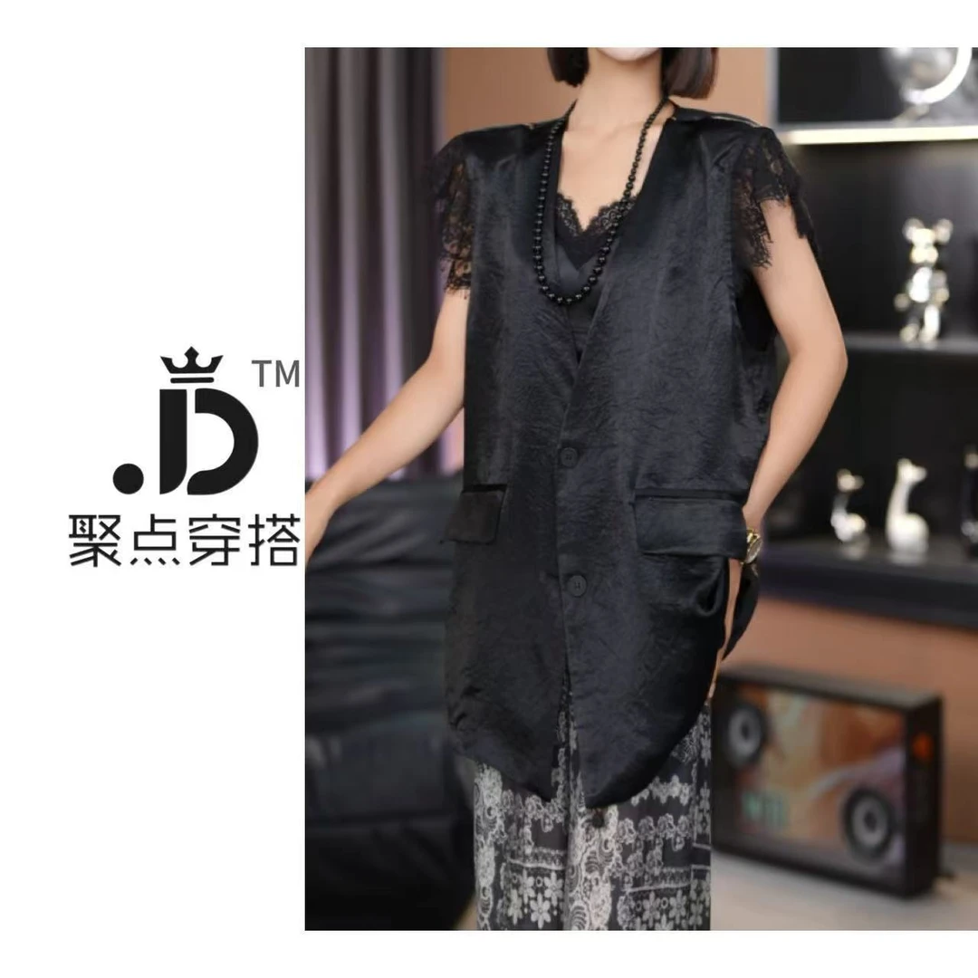 JUDIAN-【智感魅力】百搭设计款蕾丝拼接无袖马甲西装8jd134866