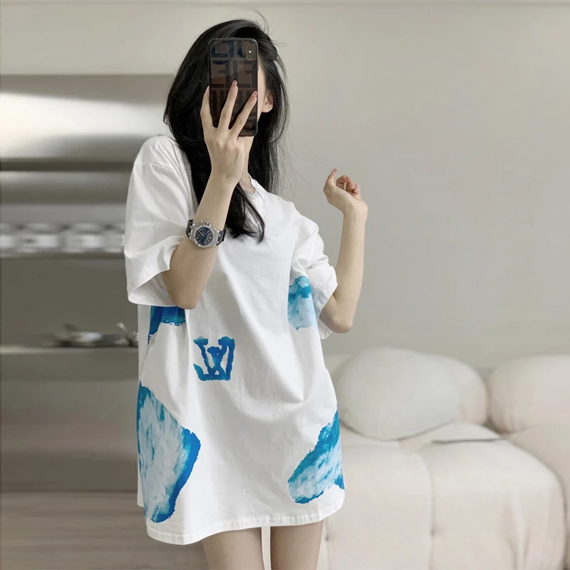 欧货大版短袖t恤女夏季遮臀白色网红炸街宽松下衣消失大t恤女宽松