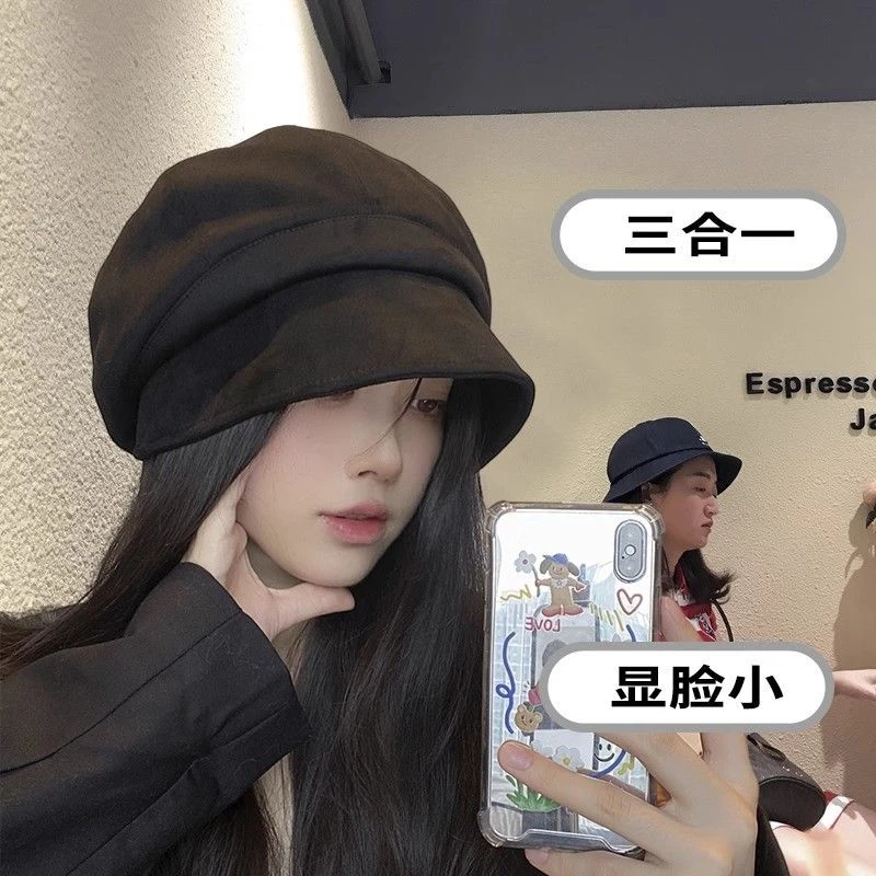 麂皮绒渔夫帽女显脸小2025新款堆堆帽大头围帽子美式春夏季包头帽