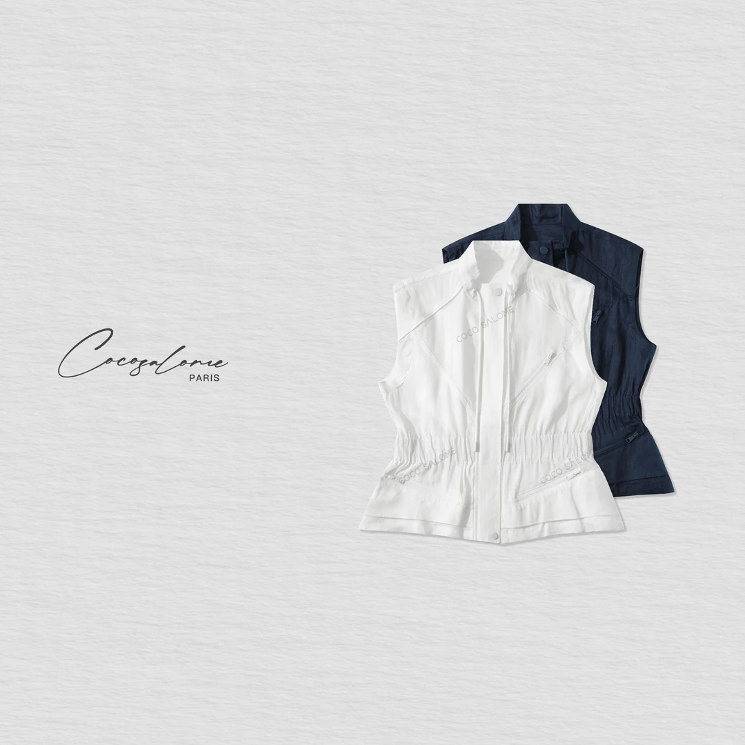 韩彬彬"立领马甲"亚麻立领时尚夏季休闲穿搭橡筋腰工装马甲1482-1