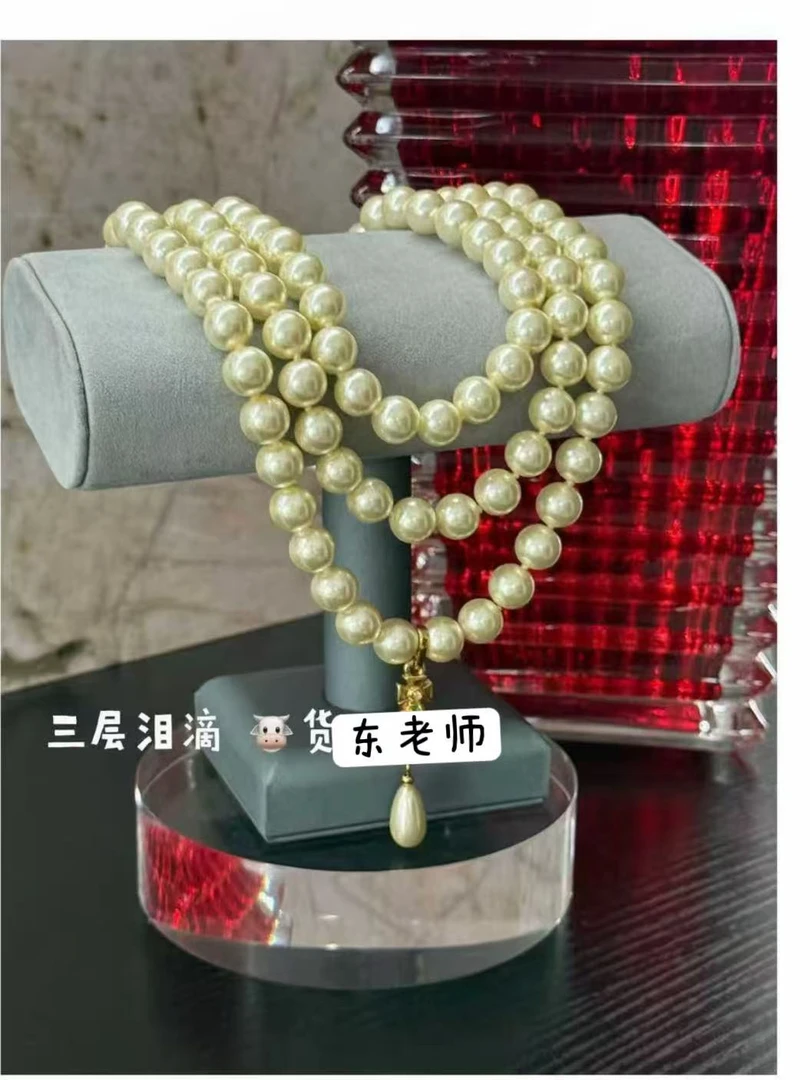 黄铜仿珍珠项链 【三层泪滴珍珠项链】爆款orb水滴土星项链珍珠链