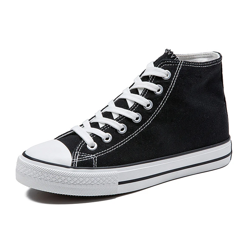 经典复古圆标高帮高品质帆布鞋女学生2025春夏新款休闲潮流板鞋子