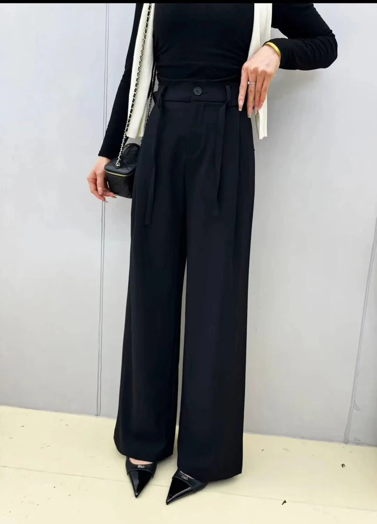 61099阔腿裤休闲裤垂感显瘦裤女士针织黑色气质夏季休闲