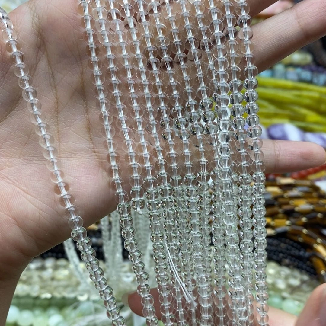 未镶嵌玛瑙/玉髓珠宝半成品一条纯天然双A净体白水晶圆珠