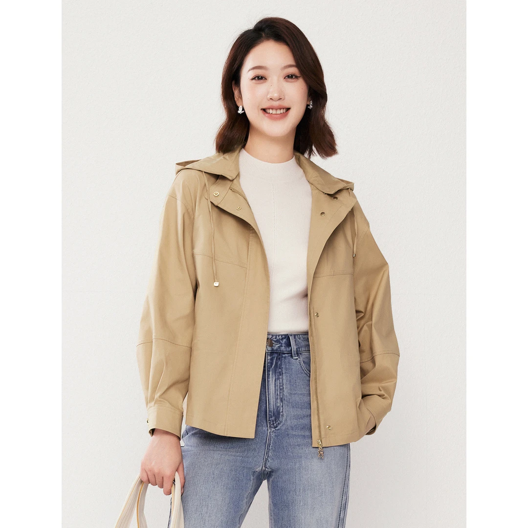 【岚岚专属 】【棉质】简约通勤百搭款工装风连帽上衣外套女