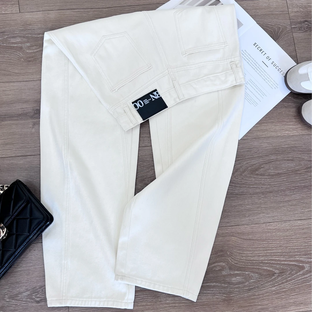 2025新款窄版阔腿牛仔裤女春季高腰显瘦直筒弯刀裤子女BJ167-1