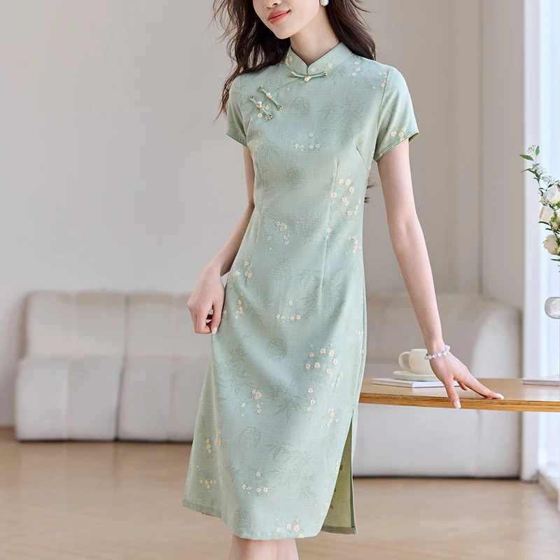 高档漂亮旗袍小个子夏装气质高级感长裙2025新款碎花雪纺连衣裙