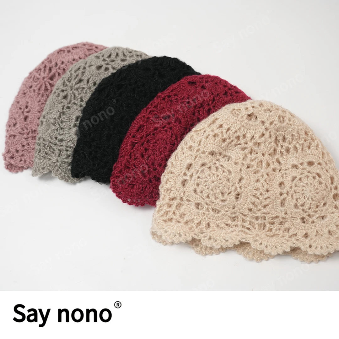 懒猫nono│Saynono 优雅甜美手工钩花包头帽针织毛线帽/XX20051