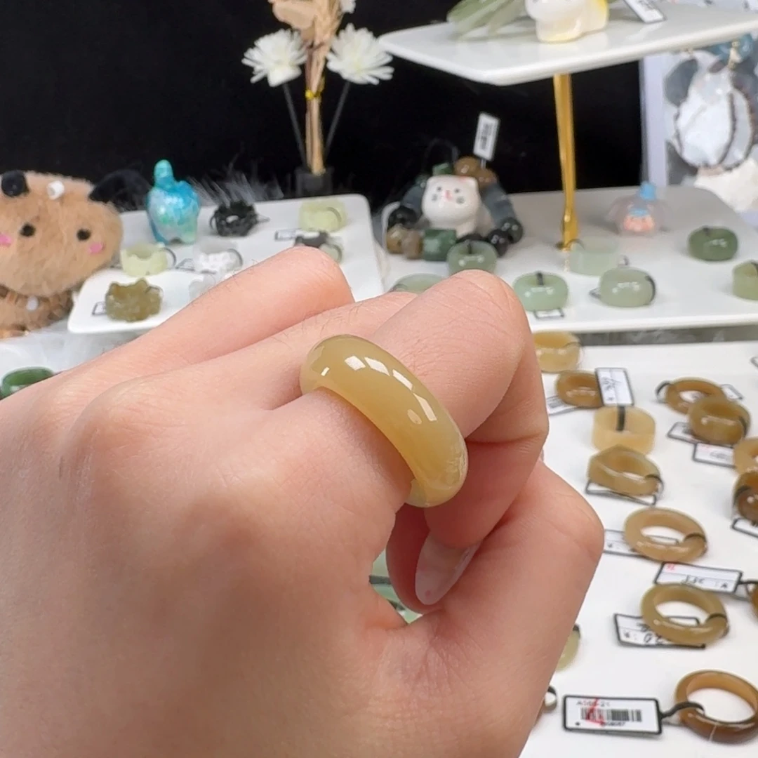 和田玉未镶嵌戒指o6柚子糖圆条16.8