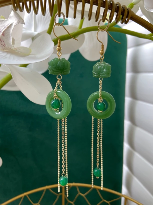 合金石英石耳饰 莲花甜甜圈流苏耳饰