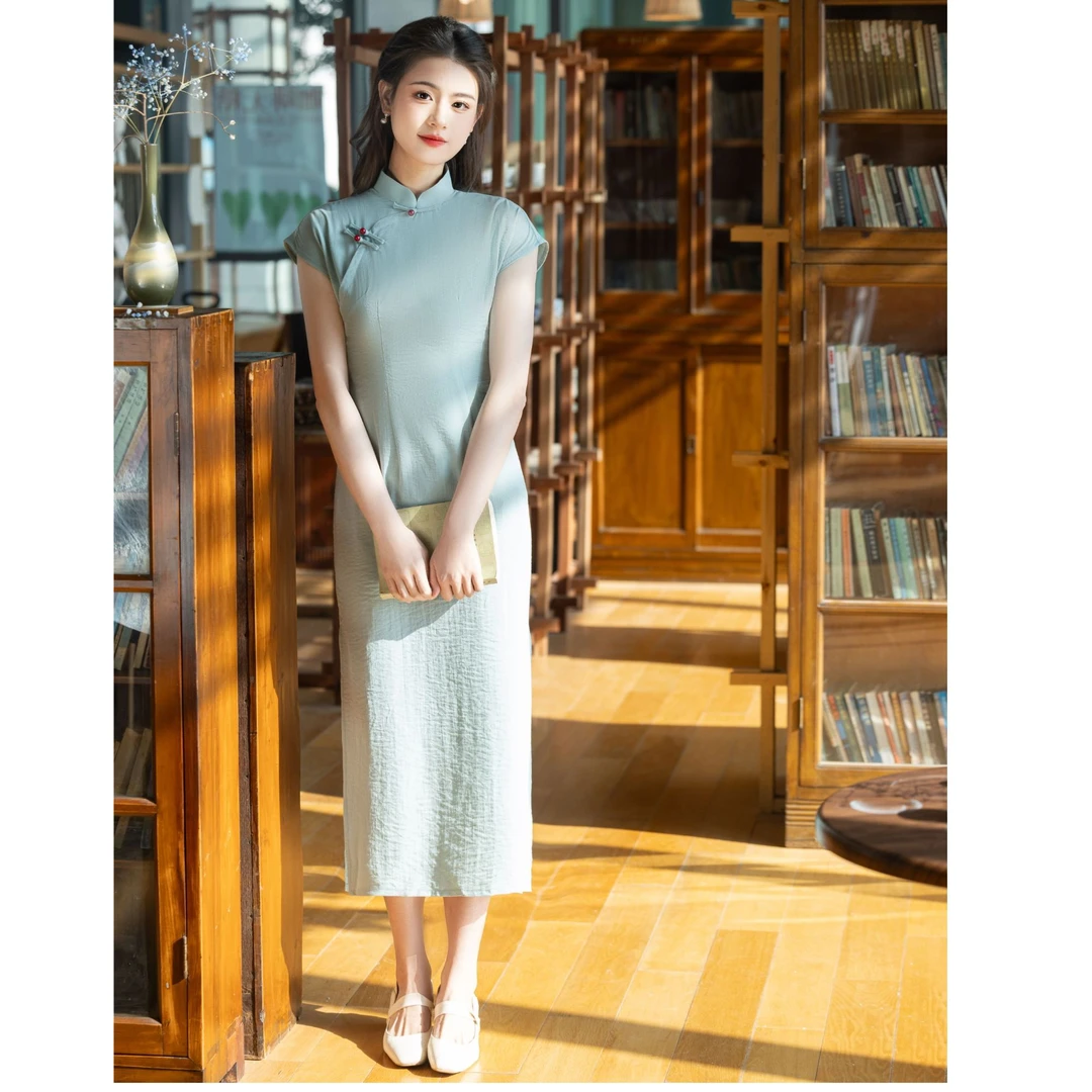 【沐夏青裳】旗袍2025新款高端修身格子小个子年轻少女气质连衣裙