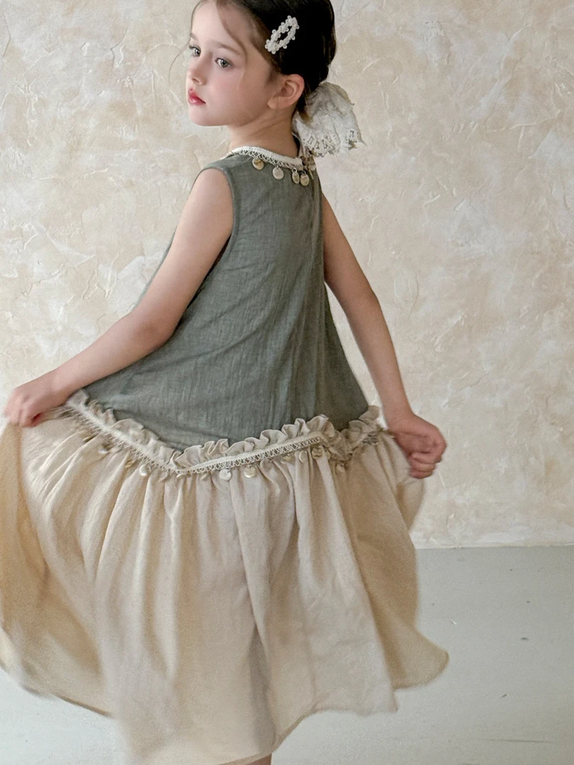 「波西米亚」 女童甜美时尚气质撞色波西米亚连衣裙潮